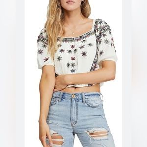 Free People Women's Top Small Embroidered Crop White Size Small